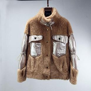 立领100纯羊毛复合皮毛一体毛毛上衣女2025冬季新款羊剪绒外套潮