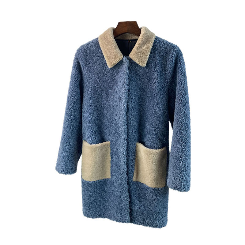 气质翻领羊羔毛皮草中长款