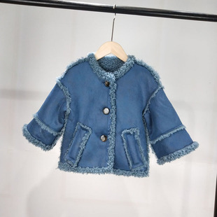 时尚皮毛一体冬装羊剪绒男女童颗粒绒皮草外套羊羔毛儿童圆领大衣