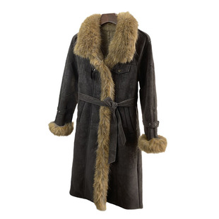 皮毛一体仿獭兔毛外套女秋冬季加厚复古长款环保皮草羊羔绒大衣特