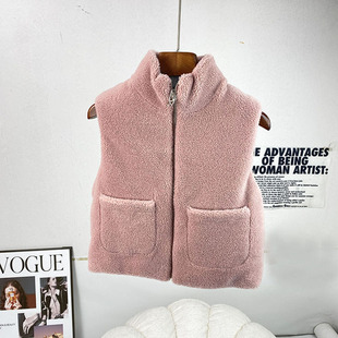 童装！全羊毛颗粒羊剪绒皮草外套女童羊羔毛马甲夹白鸭绒背心坎肩