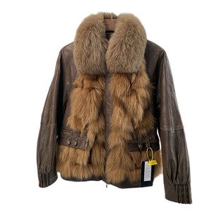 超大狐狸毛领女绵羊皮短款修身外套 真皮皮衣女羽绒棉服 海宁皮草