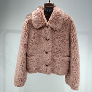 休闲时尚 新款 羊剪绒大衣 2025年冬季 颗粒羊羔毛皮毛一体外套女短款