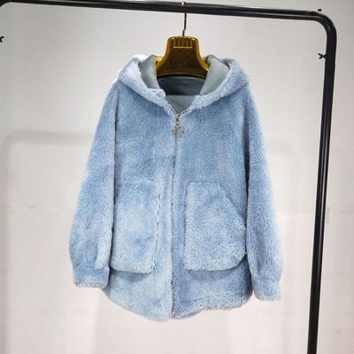 皮草海宁羊剪绒大衣连帽一体