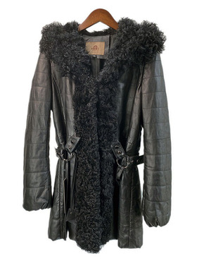 真皮皮衣羽绒服女绵羊皮冬新中长款羊羔毛连帽海宁皮草外套厚 V95