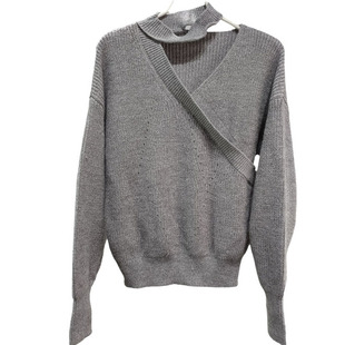 春港风复古慵懒风挂脖灯笼袖 针织上衣 V领毛衣女秋设计不规则短款