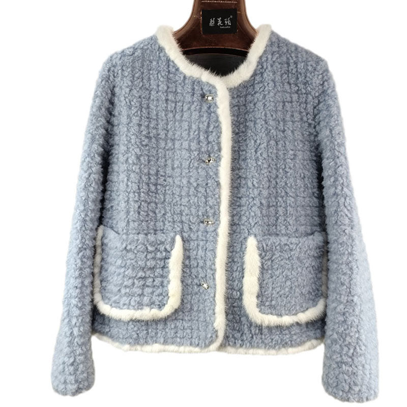 澳洲羊毛拼水貂小香风短外套女冬新款羊羔毛皮草圆领羊剪绒年轻款,女装/女士精品,皮草,淘宝优惠券,粉丝福利购,淘宝优惠卷