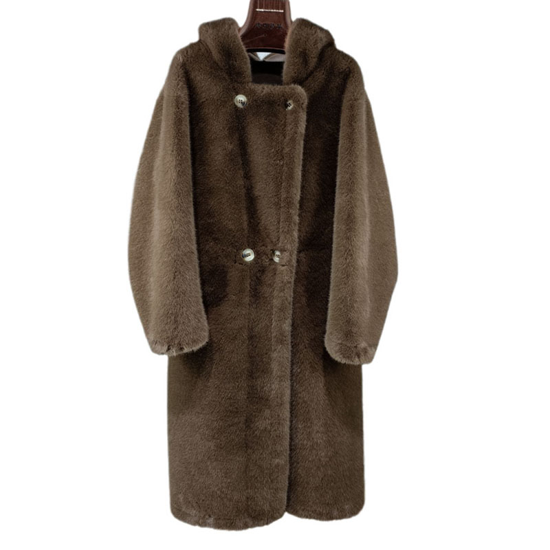 连帽银兰貂中长款精仿环保皮草特