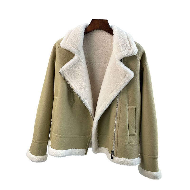 羊羔毛复合皮毛一体外套女短款2025冬新款年轻款羊剪绒颗粒机车服