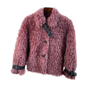 新款海宁皮草托卡羊羔毛毛外套女短款显瘦羊剪绒皮毛一体翻领加厚