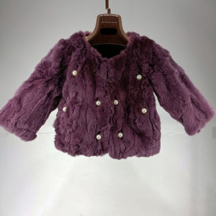 儿童獭兔毛皮草外套短款男女宝宝小中大童装冬季保暖毛毛外套圆领