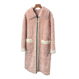 大衣显瘦特价 微瑕疵处理 修身 女装 100%羊毛羊剪绒皮草外套中长款