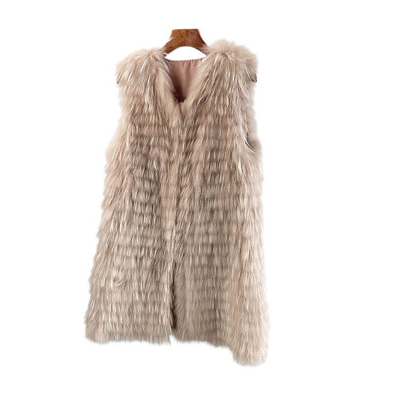 绯闻女友双色车条貉子毛马甲女冬圆领显瘦毛毛背心皮草外套马甲夹