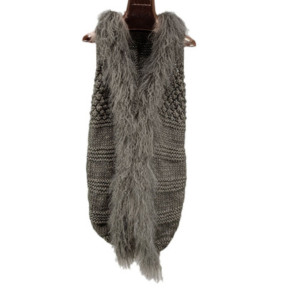 滩羊毛领毛线中长款编织马甲夹女