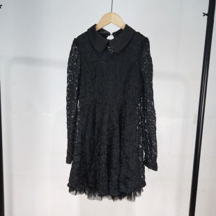 春秋 蕾丝镂空高腰显瘦a字淑女气质连衣裙子女装 收腰 女装 2024新款