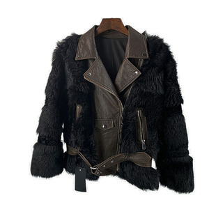 托斯卡纳皮毛一体机车服女装 冬新款真皮短款羊毛皮草外套女潮P74