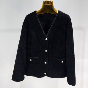 小香风羊剪绒大衣女短款V领复合皮毛一体外套女装皮草秋冬2025特