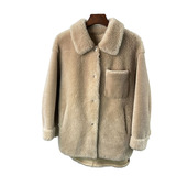 澳洲绵羊毛羊剪绒衬衫 大衣女中长款 宽松全羊毛皮毛一体羊羔毛皮草