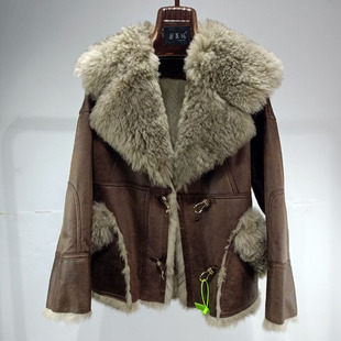 原生态托斯卡纳羊毛领皮草外套真兔毛皮毛一体年轻款美式设计感女