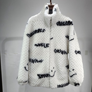 海宁颗粒羊剪绒皮草外套女短款立领羊羔毛皮毛一体大衣年轻款宽松