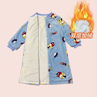儿童睡袍睡衣秋冬季加绒加厚法兰绒男童女童珊瑚绒宝宝奥特曼浴袍