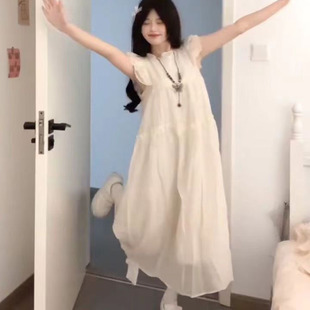 新款 时尚 连衣裙女夏季 法式 小个子宽松显瘦仙女中 温柔甜美风小飞袖