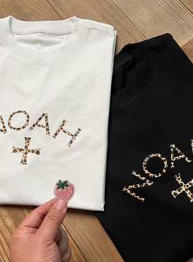 NOF studio 豹纹十字LOGO落肩宽松美潮印花短袖T恤 男女同款