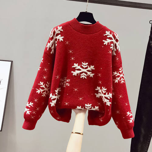 Christmas Snowflake Sweater Women's Winter Loose pullover