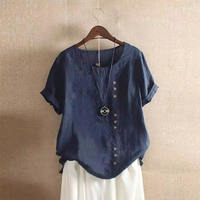 Women's top large casual loose cotton linen T-shirt thumbnail 3