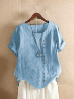 Women's top large casual loose cotton linen T-shirt thumbnail 4