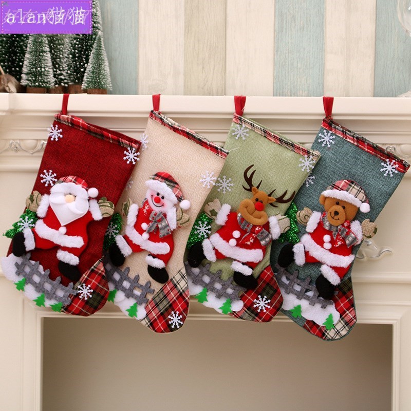 linen oversized christmas socks decorate gift bag candy bag