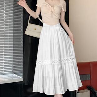 半裙伞裙半身长裙 A字裙高腰中长款 白色裙子半身裙女2025新款 夏装