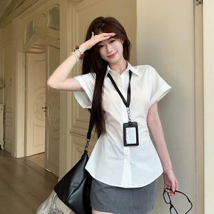 设计感小众修身 韩系chic白色短袖 夏季 女装 收腰显瘦polo领上衣 衬衫