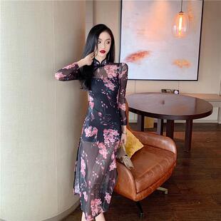 法式女神范2025春季新款时尚气质修身印花改良版旗袍三件套连衣裙