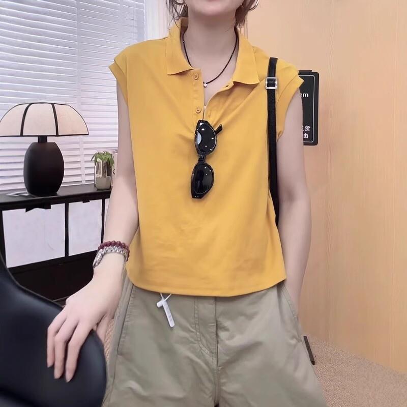 大码女装韩版时尚polo领短袖t恤女夏季胖mm宽松显瘦别致减龄上衣