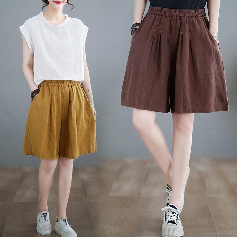 阔腿短裤女夏薄款高腰复古棉麻五分裤2024年新款胖mm宽松休闲裙裤