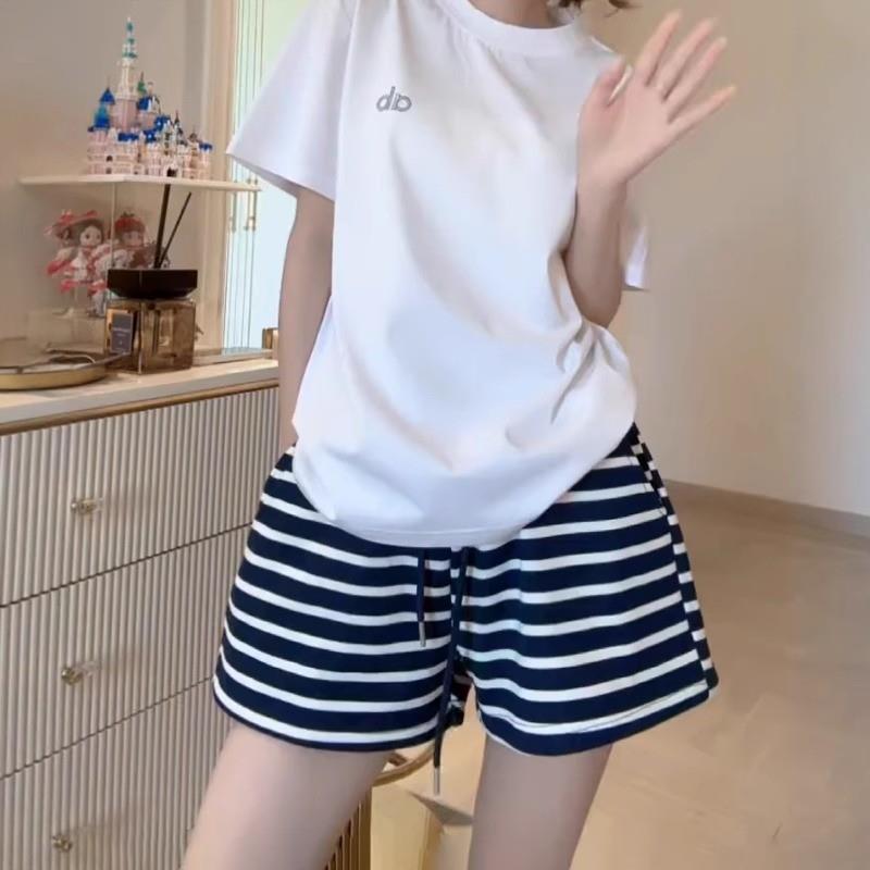 大码女装2025夏季新款胖mm设计感条纹韩系宽松遮肚阔腿运动休闲裤