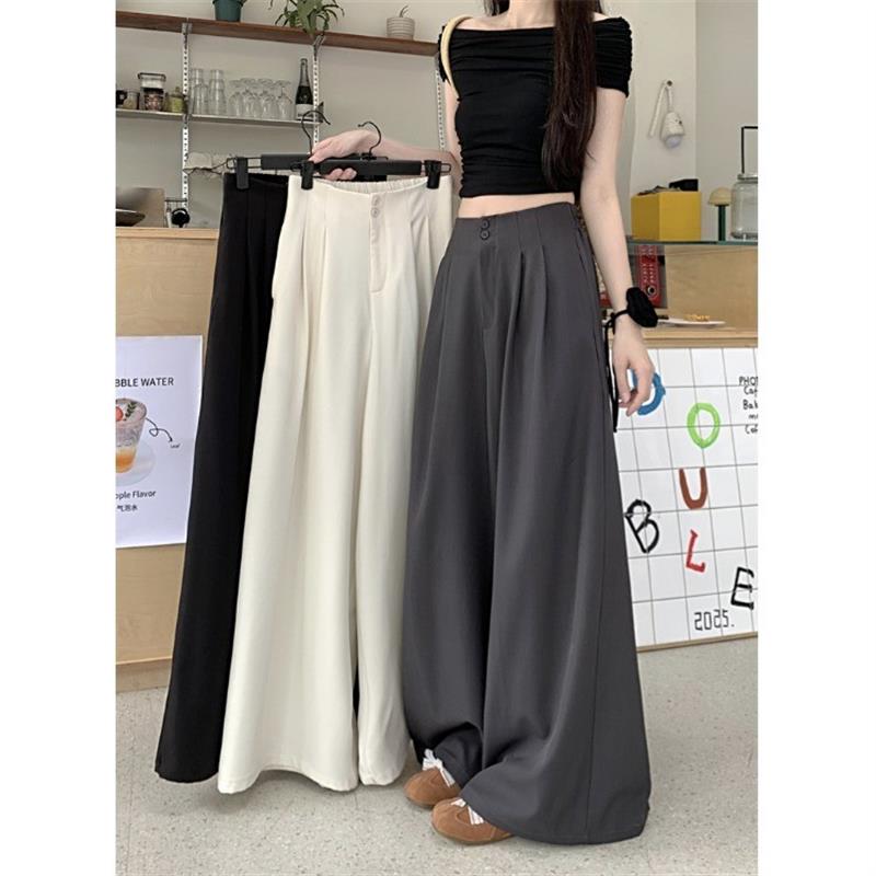 高级感灰色西装休闲裤女夏季高腰宽松直筒垂感阔腿裤子拖地裤长裤