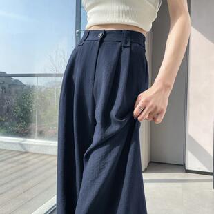 冰丝棉麻西装阔腿裤女夏薄款高腰显瘦宽松休闲垂感直筒拖地山本裤