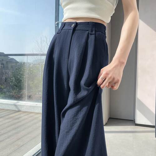 冰丝棉麻西装阔腿裤女夏薄款高腰显瘦宽松休闲垂感直筒拖地山本裤