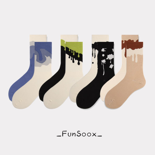 FunSoox男女棉AB不对称中筒袜