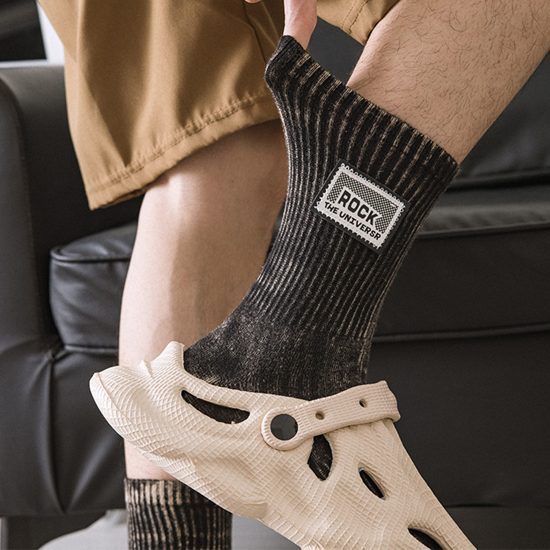 做旧 | 袜子男中筒棉袜潮长筒袜布标工装风褪色复古男女袜