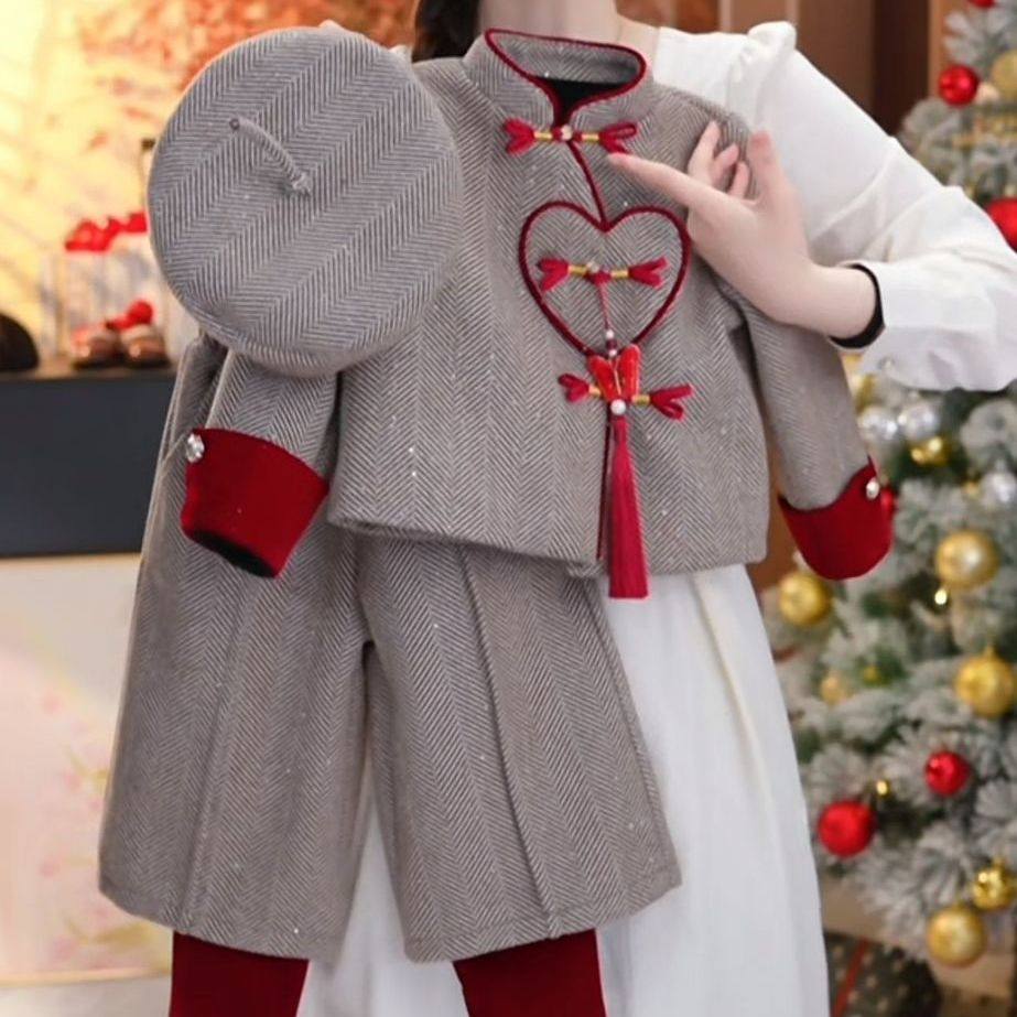 女童新中式毛呢套装冬装新款加绒加厚盘扣外套长裤新年宝宝两件套,童装/婴儿装/亲子装,套装,淘宝优惠券,粉丝福利购,淘宝优惠卷
