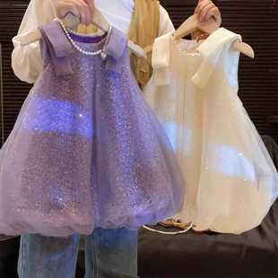 女宝宝亮片网纱背心裙 儿童洋气公主裙无袖 女童连衣裙2025夏季 新款