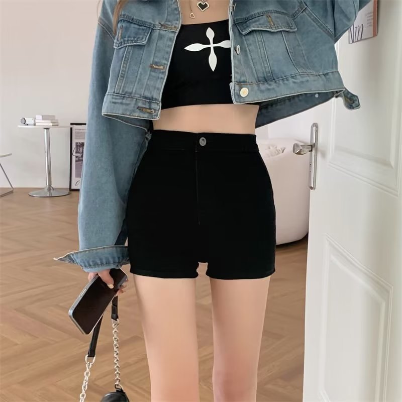 黑色牛仔短裤女夏季高腰小个子时尚打底a字热裤潮外穿潮日韩休闲