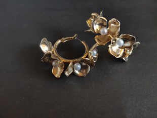 气质花朵耳钉圈仿珍珠金属百搭耳环耳饰时尚欧美百搭流行夸张潮女