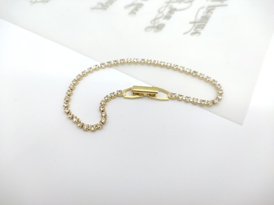 气质简约镶钻手链时尚百搭学生女窄面金色铜质链条手饰腕饰潮B71