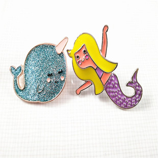 趣味卡通滴油胸针学生少女开衫别针衣领针韩版滴油海豚美人鱼胸饰