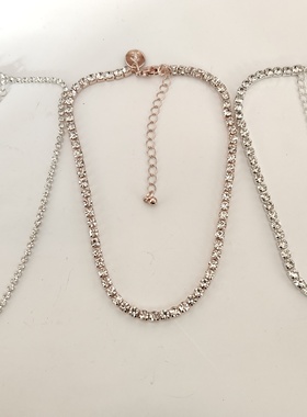 气质简约镶钻项链颈链欧美时尚百搭学生女个性卡脖铜质链条短款17