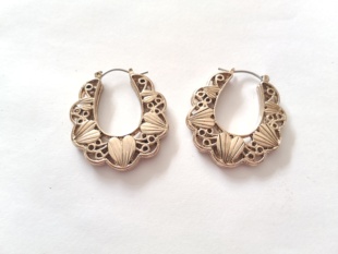 欧美做旧金色镂空耳钉耳圈时尚百搭双面花纹金属耳环气质女夸张03